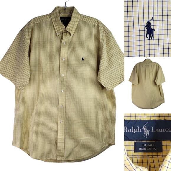 Polo Ralph Lauren Shirt Mens Medium Yellow Plaid Vtg Blake SS Button Down - Picture 1 of 8